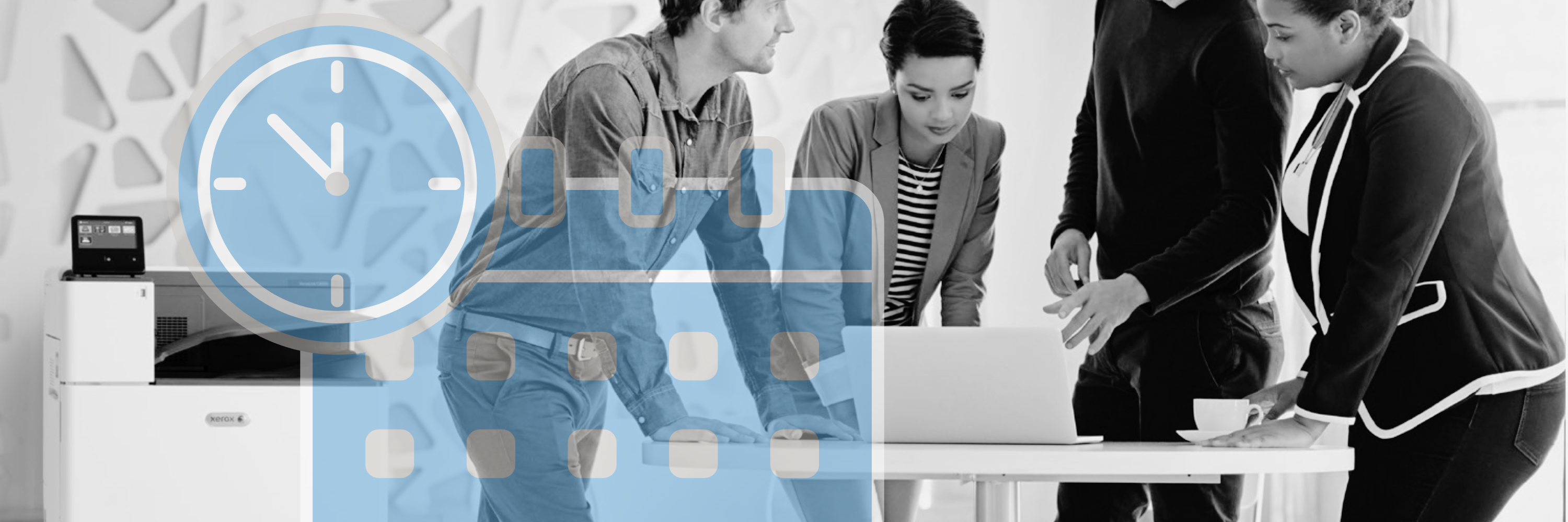 Group chatting near printer