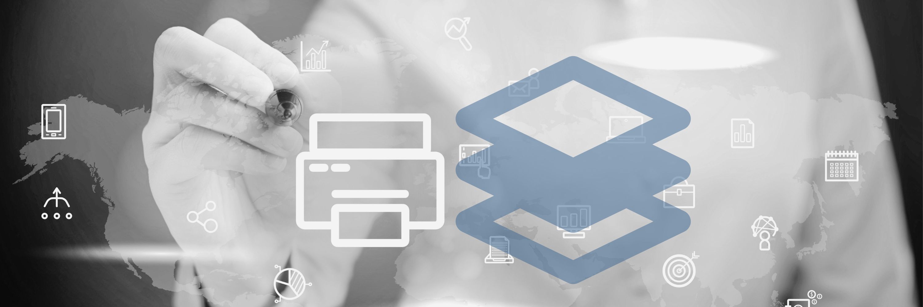 A person working on a digital screen with a printer