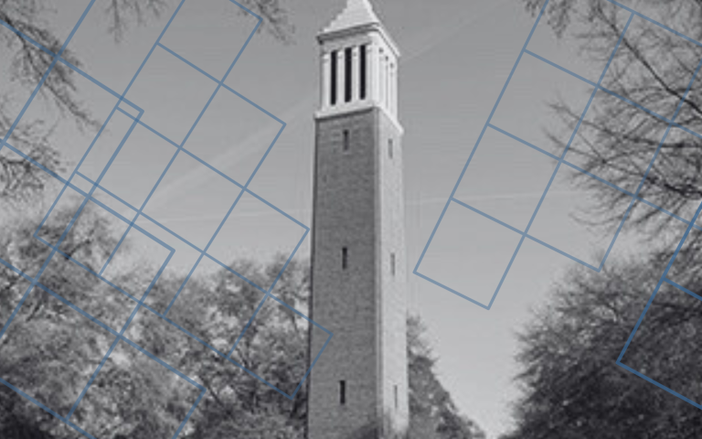 College campus with clock tower.