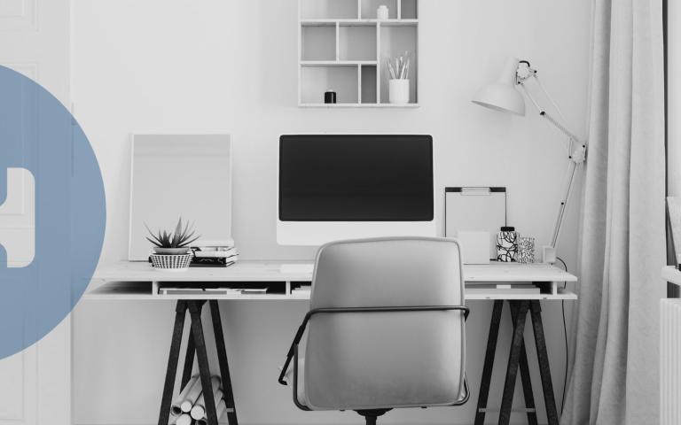 A home office with a graphic overlay of a printer