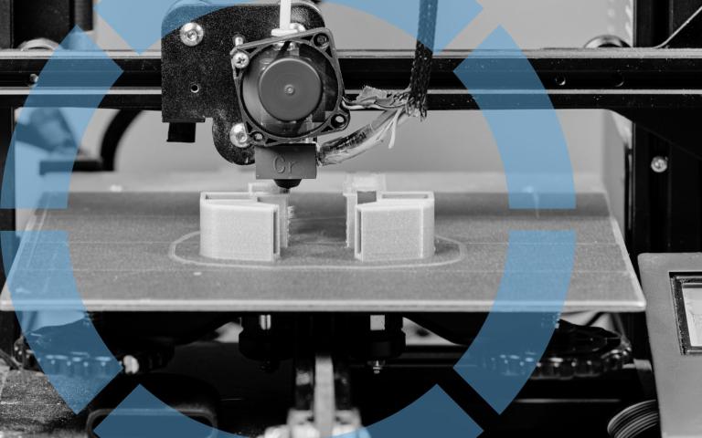 A closeup of a 3D printer at work