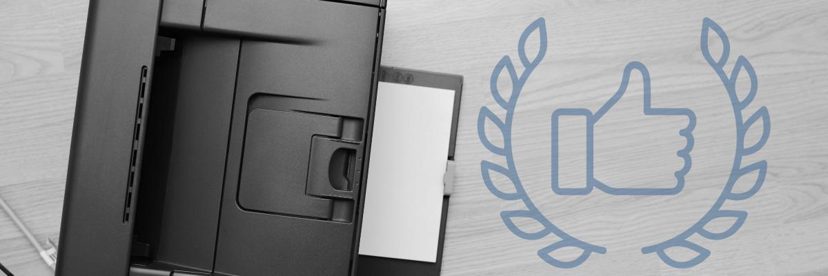 An image of a laser printer with a graphic overlay of a "best" graphic