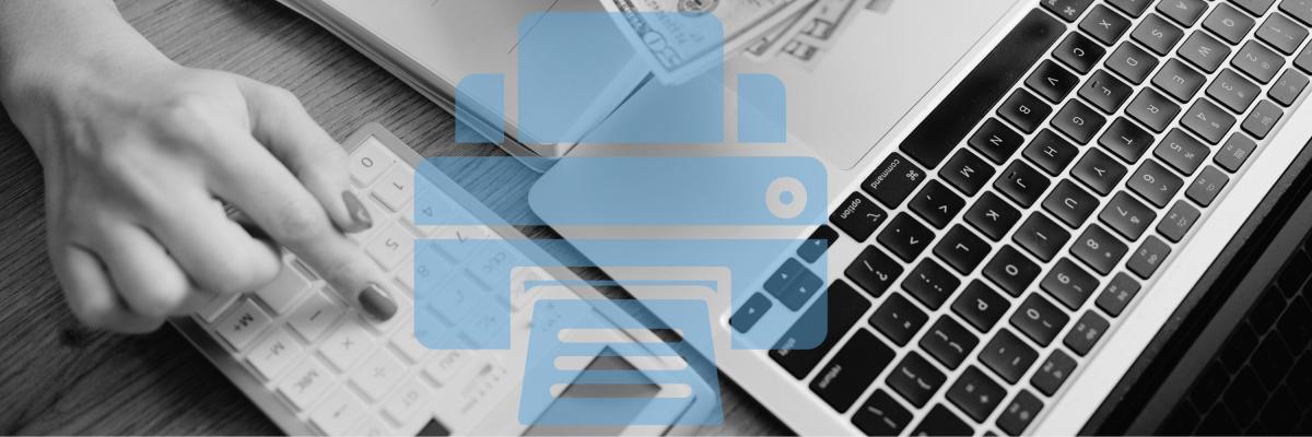 A person calculating money with a calculator and laptop