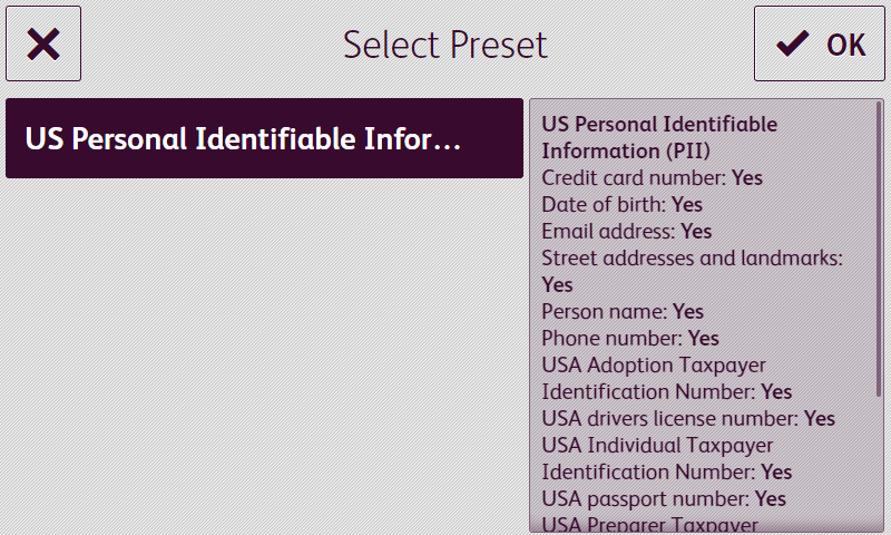 Xerox Auto-Redaction app_select preset
