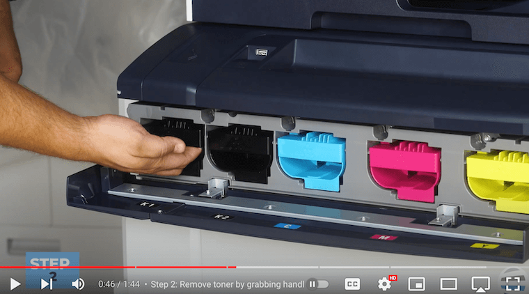 Printer technician removes toner on the Xerox PrimeLink C9065/C9070/C60/C70