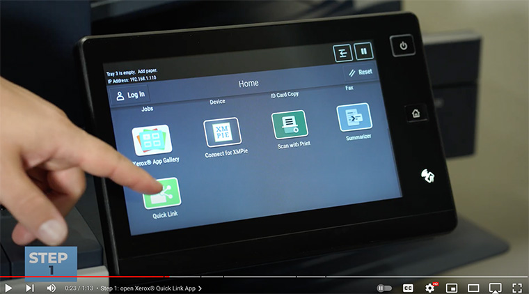 Xerox partner opens Xerox Quick Link app on printer