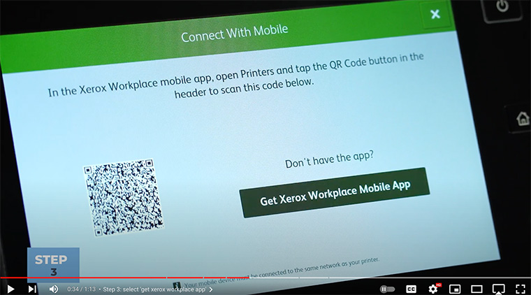 Xerox partner clicks on button to download Xerox Workplace app