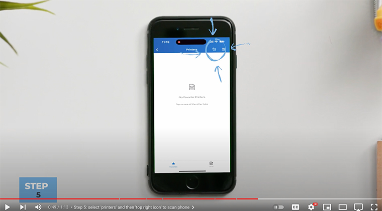 Xerox partner clicks option to scan and connect phone to printer on Xerox Workplace Mobile app