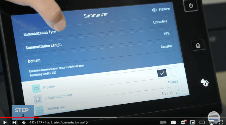 Xerox partner taps on "Summarization Type" on Summarizer App