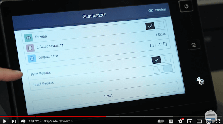 Xerox partner selects output & delivery preferences on Summarizer App
