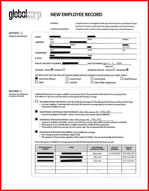 An example of a document redacted with the Xerox Auto-Redaction app