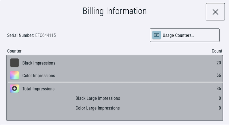 Example of a meter read on a Xerox printer